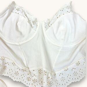 Colsie White Lace Trim Bralette with Underwire Back Tie Sm